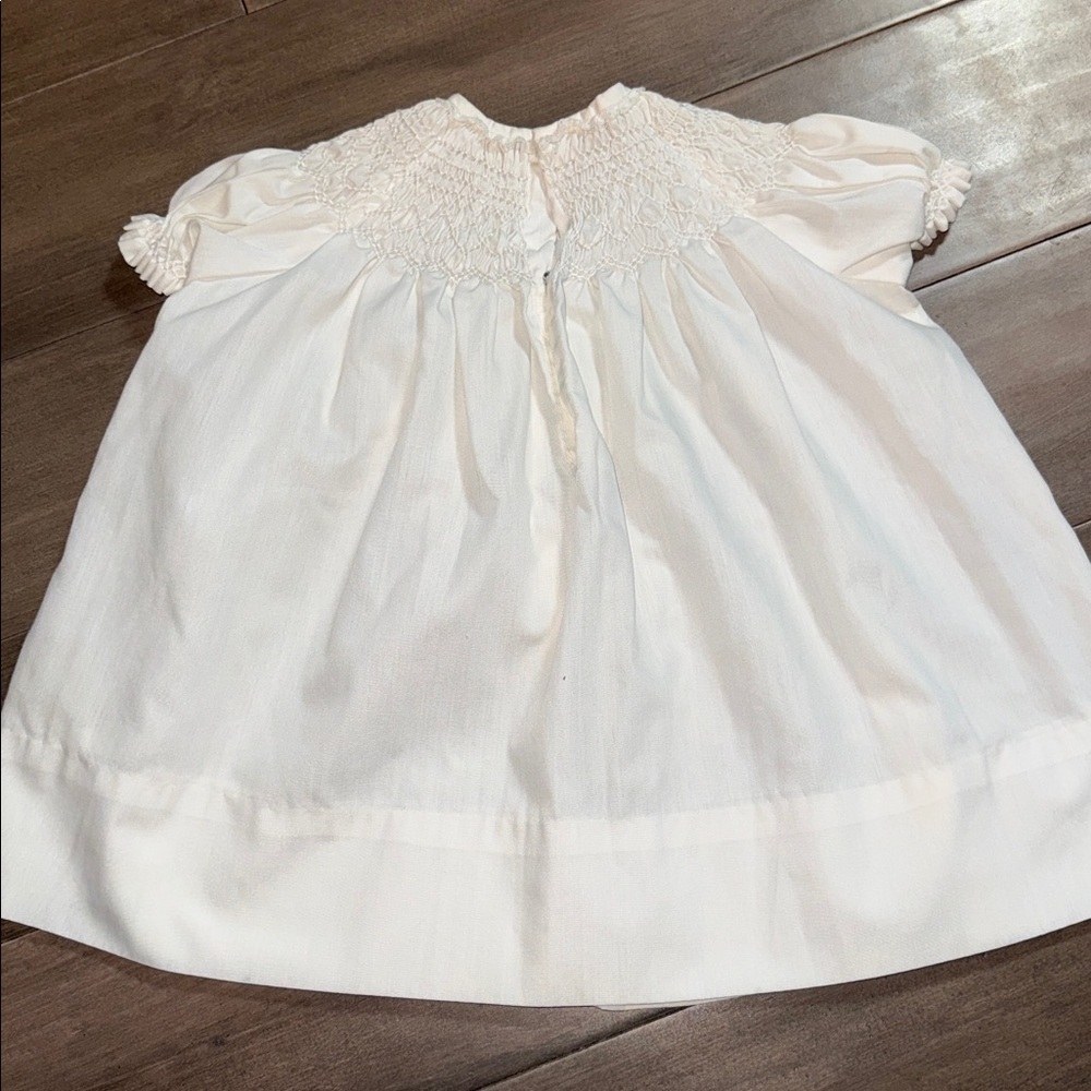 Vintage Hand Smocked Baby Dress White Embroidered Heirloom Gown SZ 0-3M - Picture 3 of 3